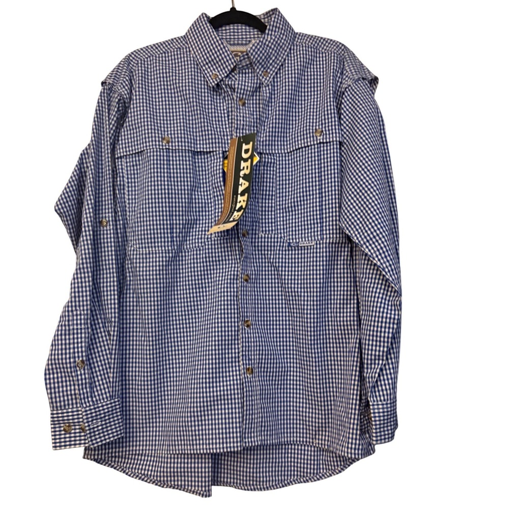 Drake Waterfowl‎ Game Day Plaid Long Sleeve Navy White Shirt DW2671-NVY-1 Mens S
